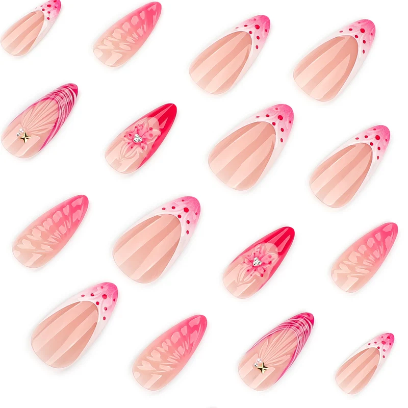 Artful stiletto nails with floral design and glitter accents Stornfield