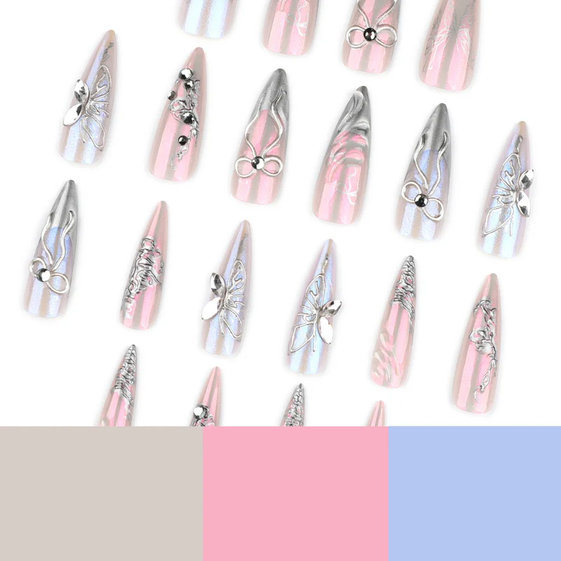Artful stiletto nails with delicate silver casting decoration Stornfield