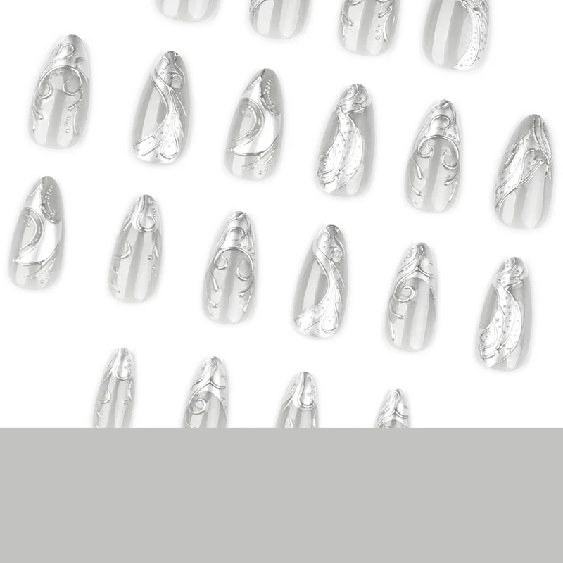 Artistic stiletto nails with elegant silver design Stornfield
