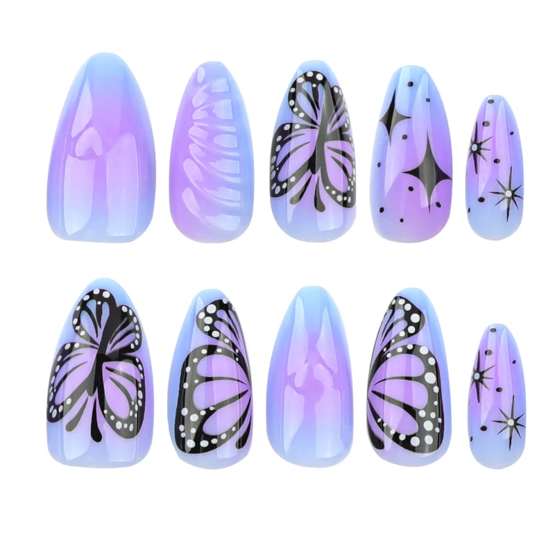 Artful stiletto nails with elegant butterfly design Stornfield