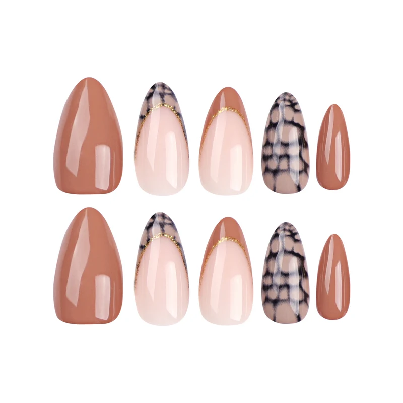 Artful stiletto nails with elegant gold decoration Stornfield