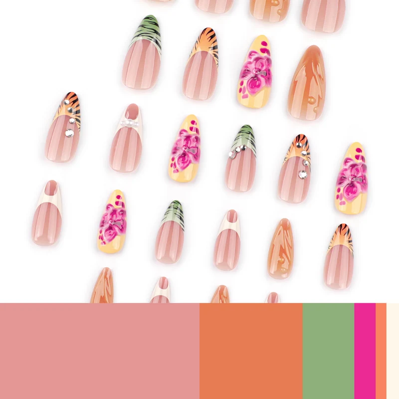 Artistic stiletto nails with colorful flower design and glitter Stornfield