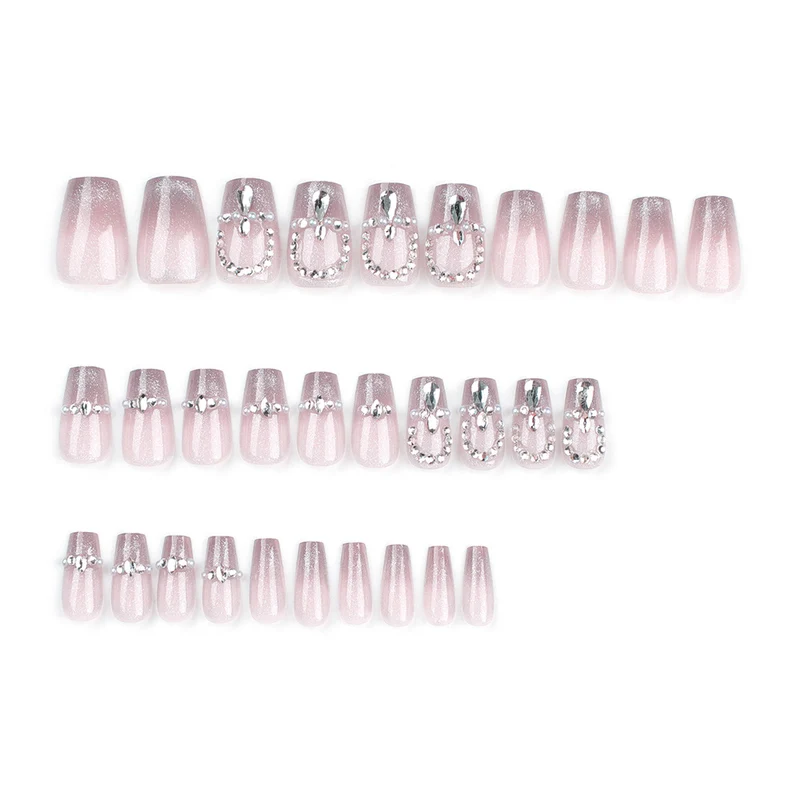 Artful Press-On Nails with Glitter and Rhinestone Decorations Stornfield