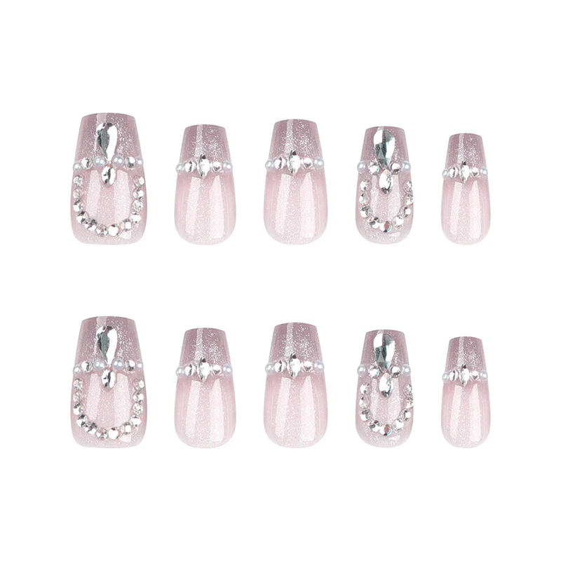 Artful Press-On Nails with Glitter and Rhinestone Decorations Stornfield