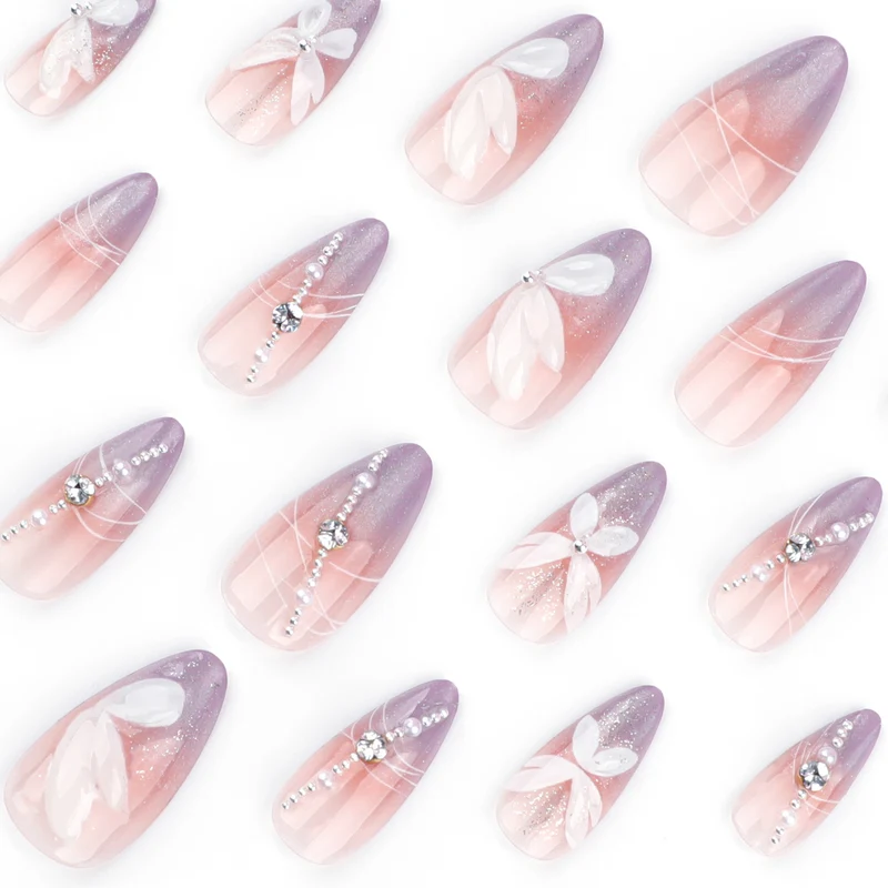 Artful Nail Extensions with Delicate Flower Designs Stornfield