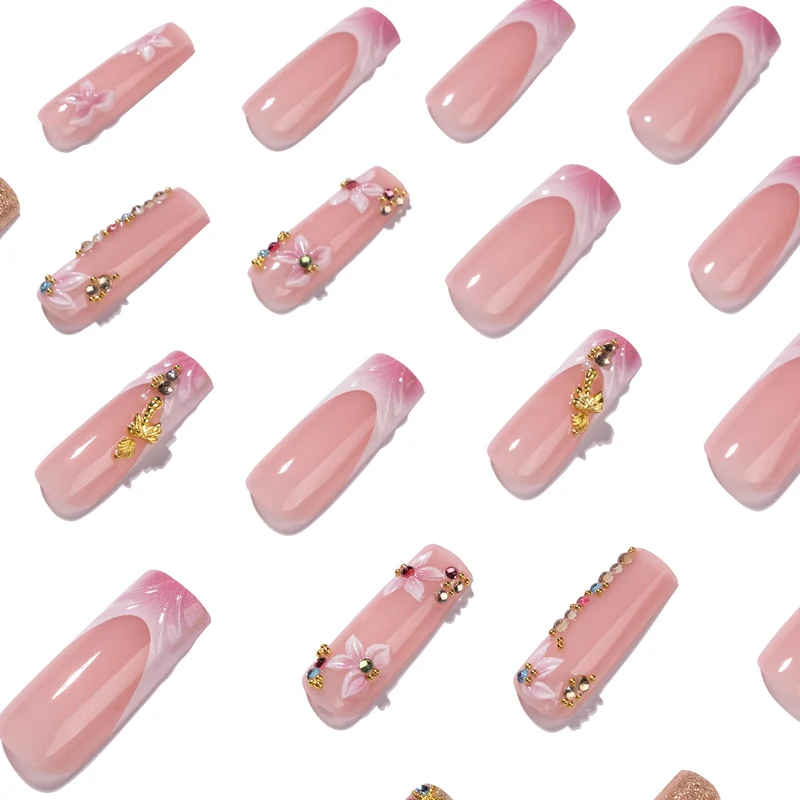 Artistic Nail Extensions with Rhinestone and Flower Embellishments Stornfield