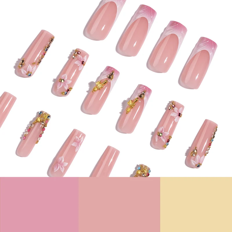 Artistic Nail Extensions with Rhinestone and Flower Embellishments Stornfield