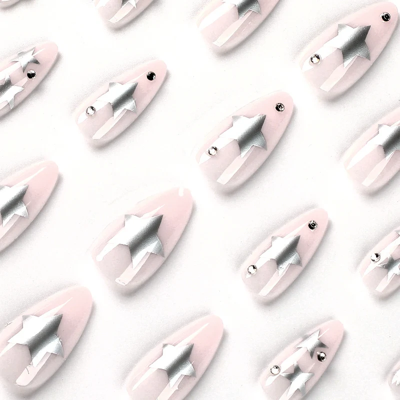 Artistic Nail Extensions with Silver Star Design Stornfield