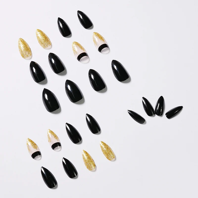 Artistic Nail Extensions with Black Gloss and Elegant Accents Stornfield