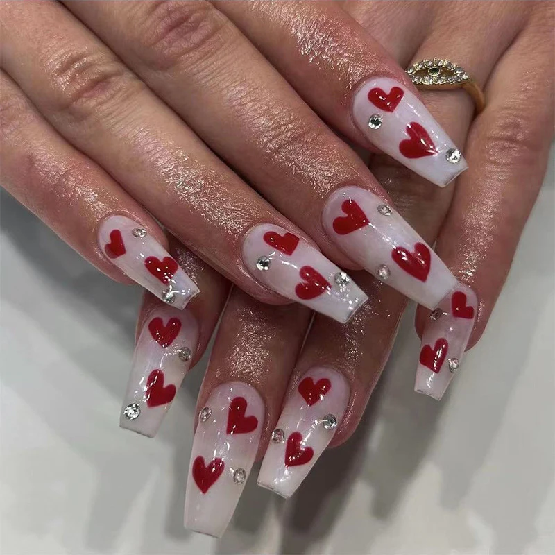 Artful Nail Extensions with Romantic Heart Designs Stornfield