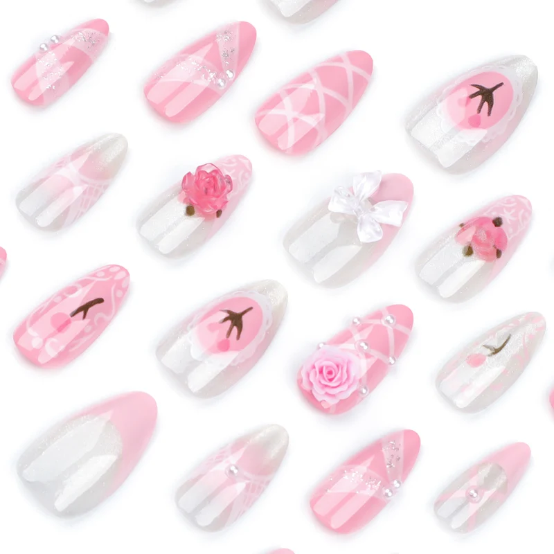 Artful Nail Extensions with Romantic Accents Stornfield