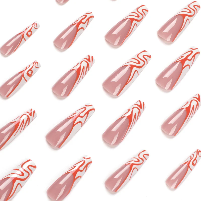 Artistic Nail Extensions with Modern Wave Pattern Stornfield