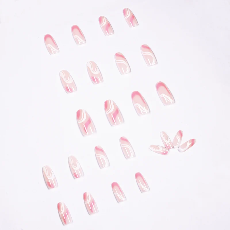 Artistic Nail Extensions with Modern Wave Pattern Stornfield