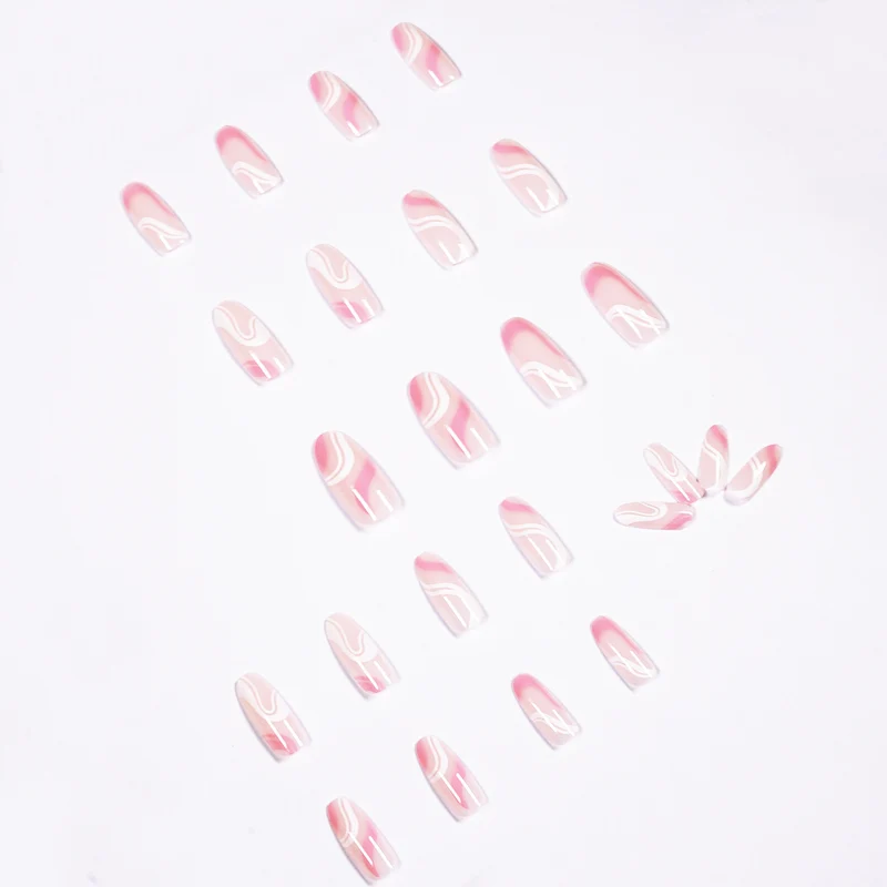 Artistic Nail Extensions with Modern Wave Pattern Stornfield