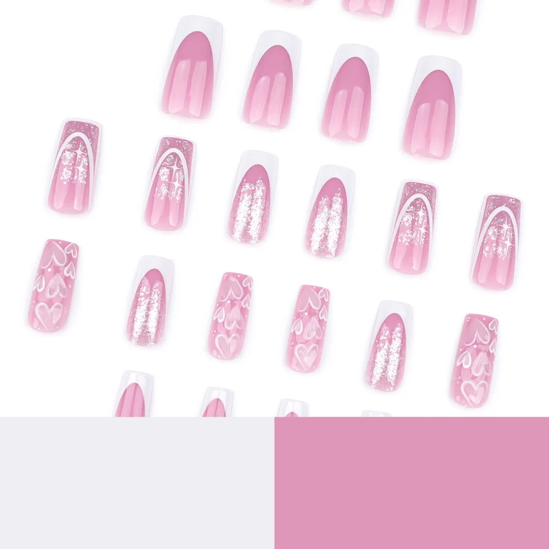 Artful Nail Extensions with Modern Glitter Design and Heart Accents Stornfield