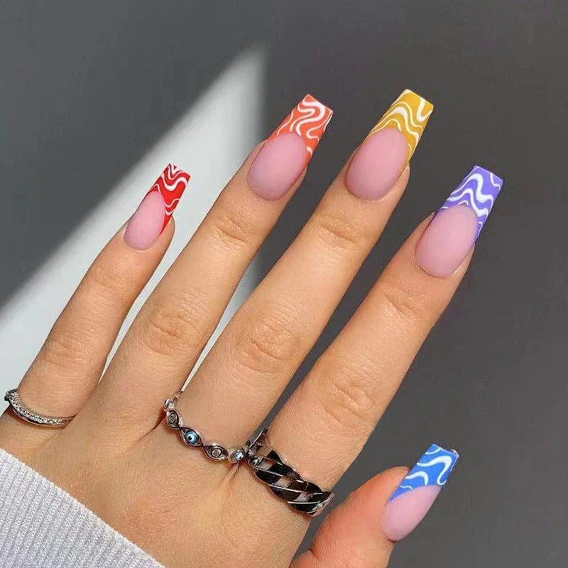 Artful Nail Extensions with Modern Color Pattern Stornfield