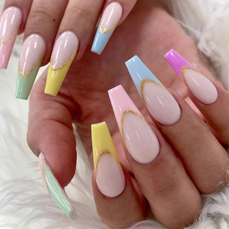 Artful Nail Extensions with Modern Color Design and Glitter Stornfield