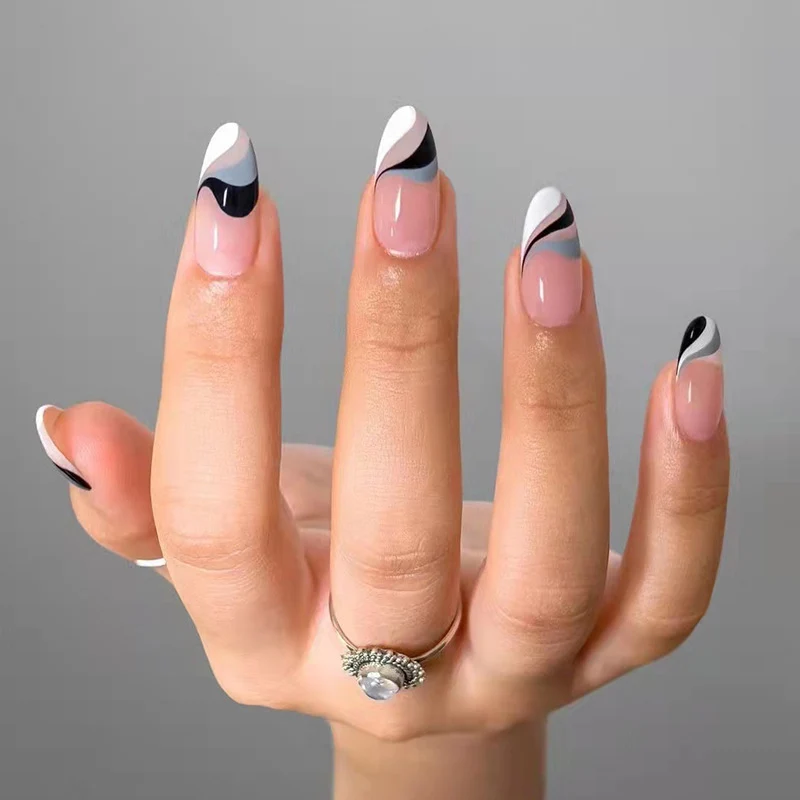 Artful nail extensions with creative wave pattern Stornfield