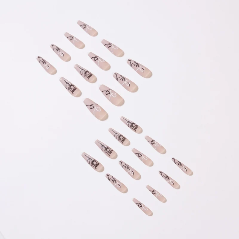 Artful nail extensions with creative line and heart design Stornfield