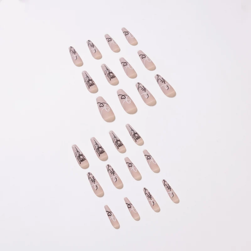 Artful nail extensions with creative line and heart design Stornfield