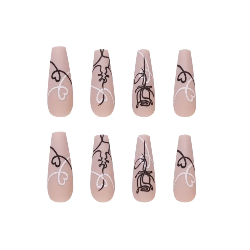 Artful nail extensions with creative line and heart design Stornfield