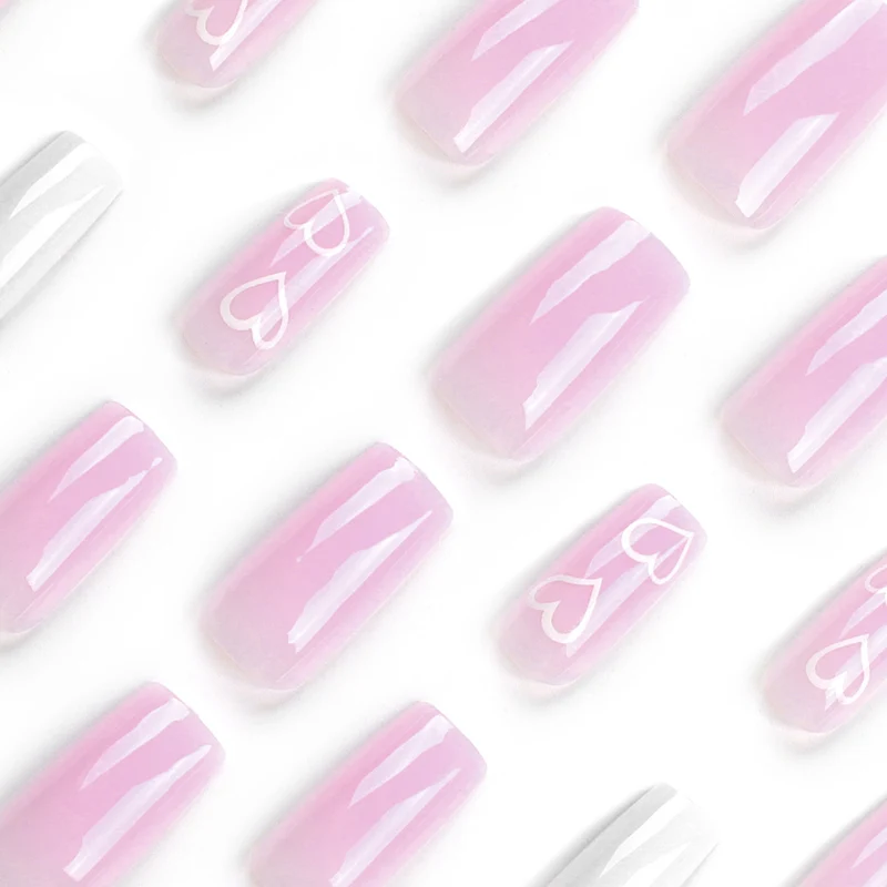 Artful Nail Extensions with Heart Patterns Stornfield