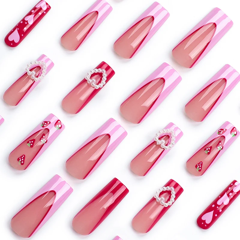 Artistic Nail Extensions with Heart and Strawberry Design Stornfield
