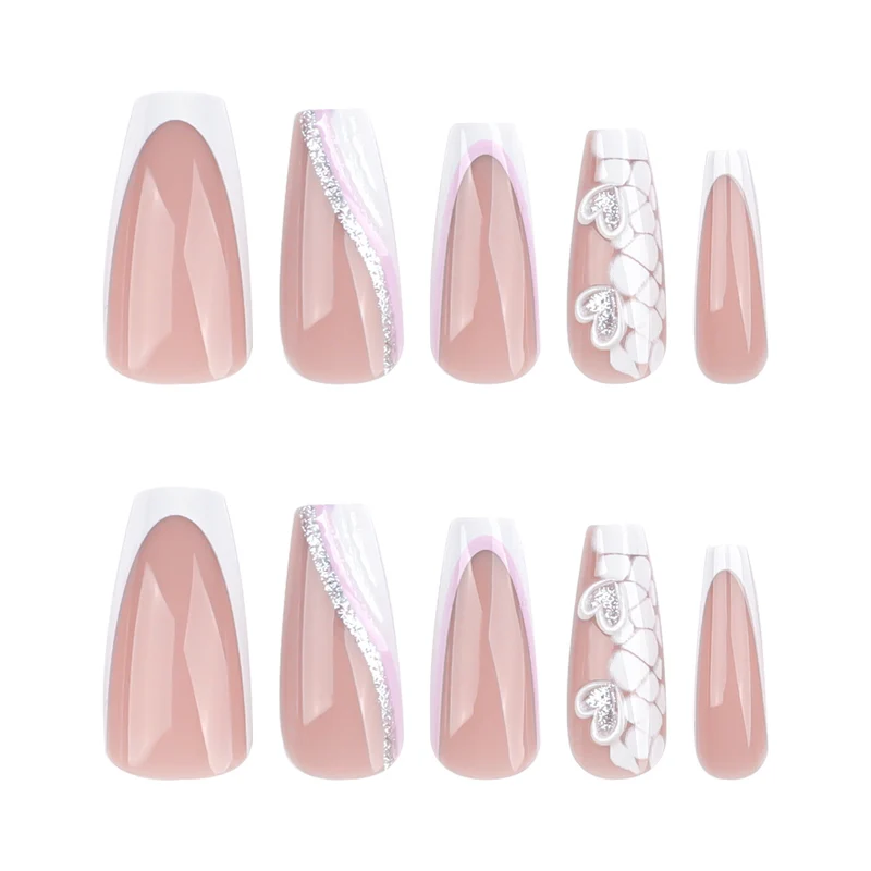 Artful Nail Extensions with Heart Design and Glitter Accents Stornfield