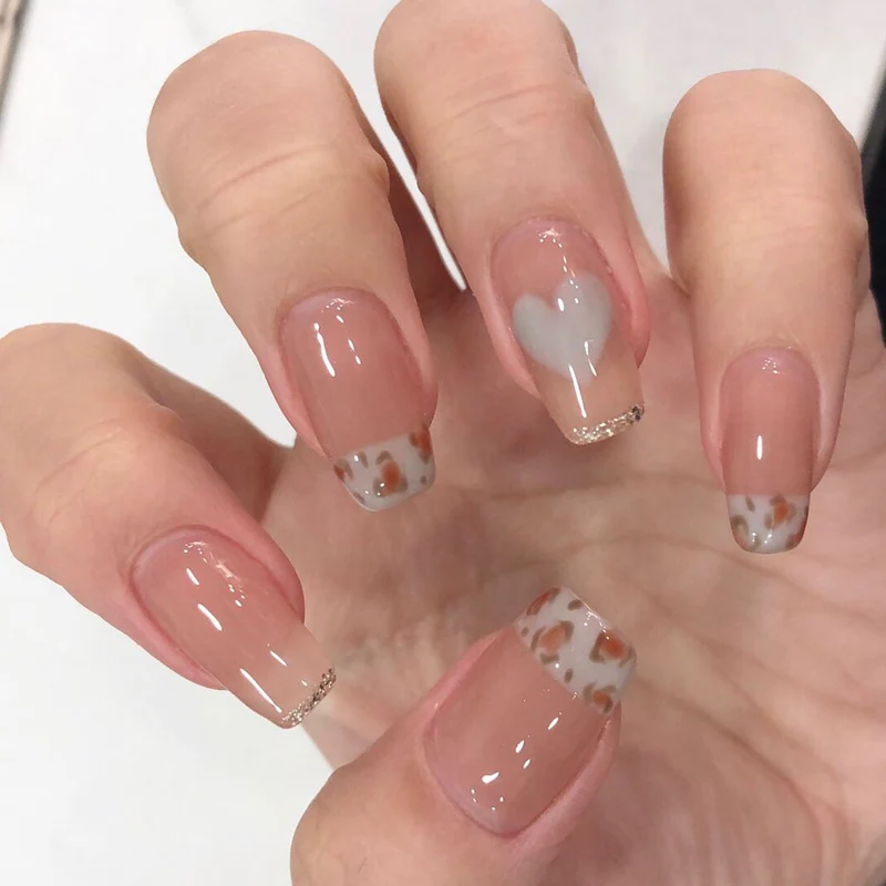 Artful Nail Extensions with Heart and Leopard Accents Stornfield