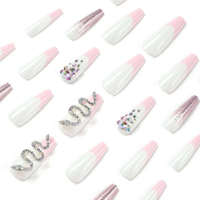 Artful Nail Extensions with Glitter and Rhinestone Decorations Stornfield