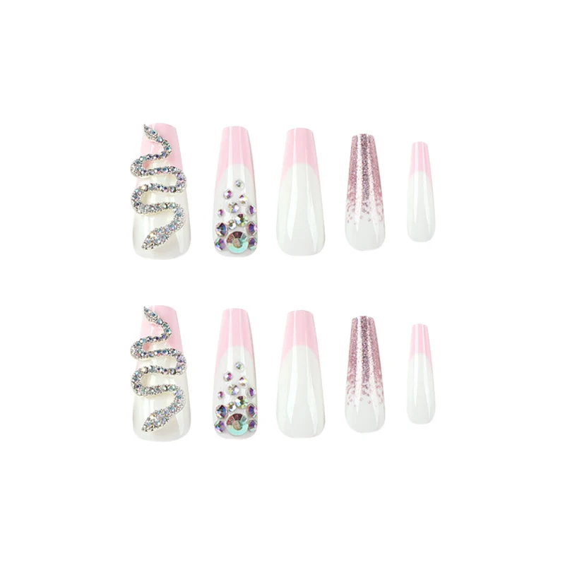 Artful Nail Extensions with Glitter and Rhinestone Decorations Stornfield