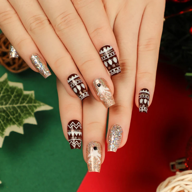Artful Nail Extensions with Glitter and Rhinestone Embellishments Stornfield