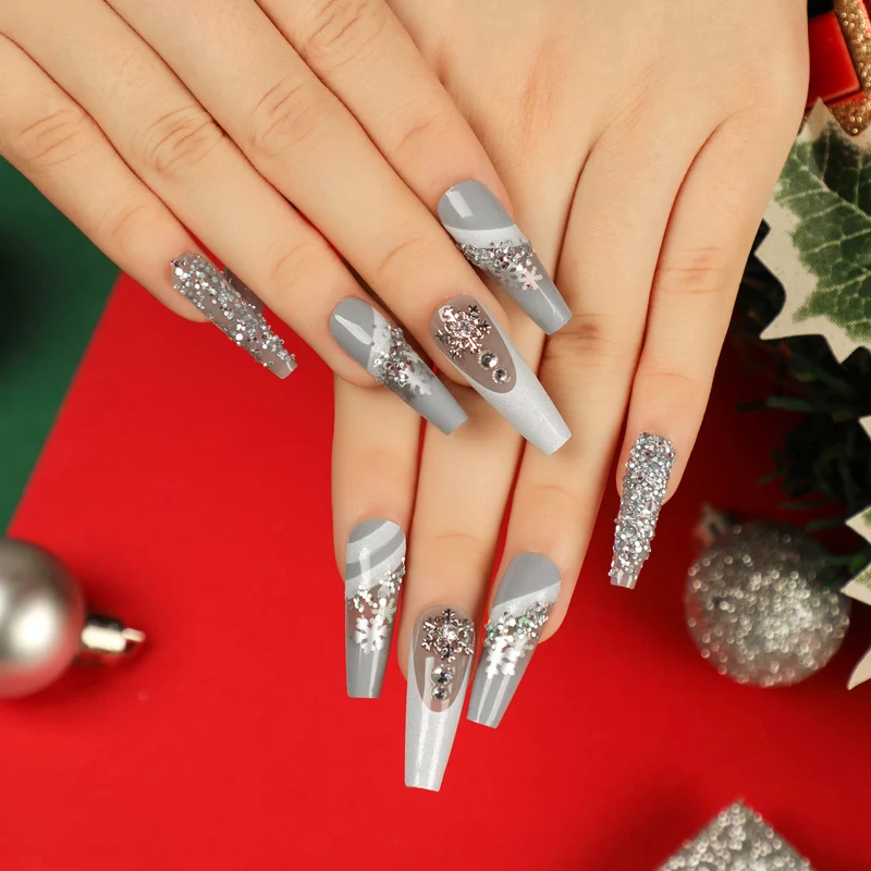 Artful Nail Extensions with Glitter and Rhinestone Embellishments Stornfield