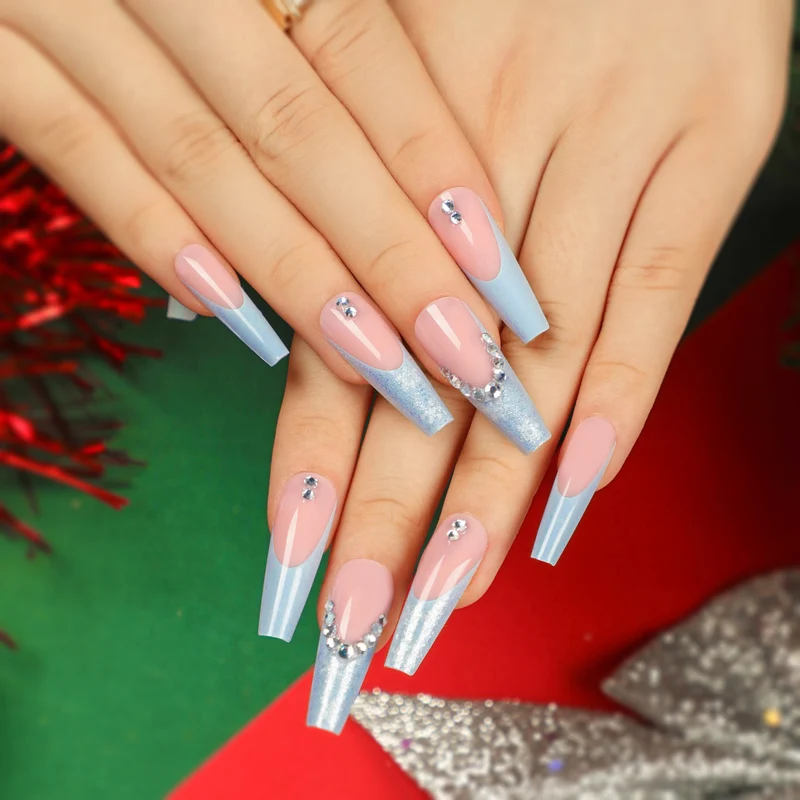 Artful Nail Extensions with Glitter and Rhinestone Embellishments Stornfield