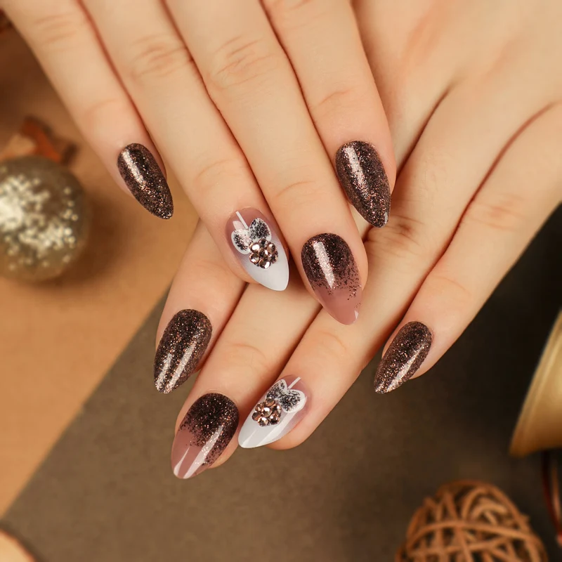 Artful Nail Extensions with Glitter and Rhinestone Embellishments Stornfield