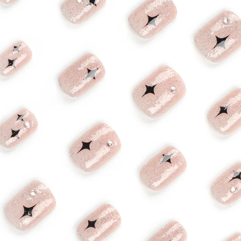 Artful Nail Extensions with Glitter and Star Pattern Stornfield