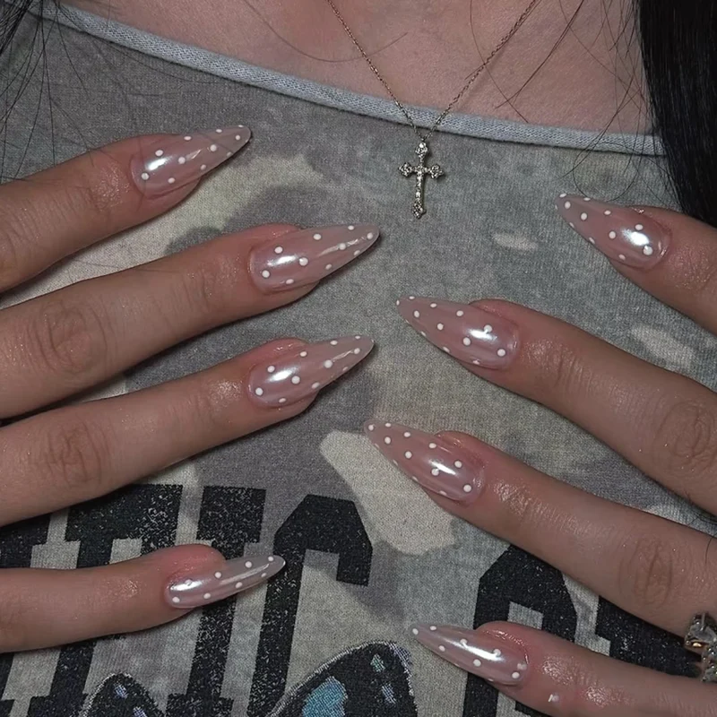 Artistic nail extensions with glitter and dots Stornfield