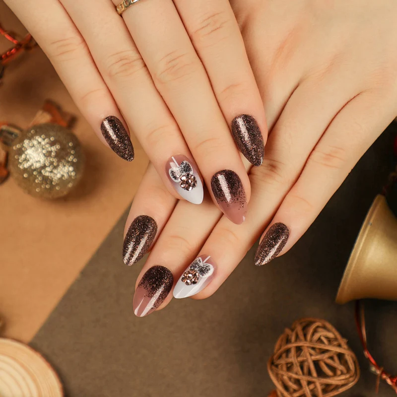 Artful Nail Extensions with Glitter and Heart Motif Stornfield