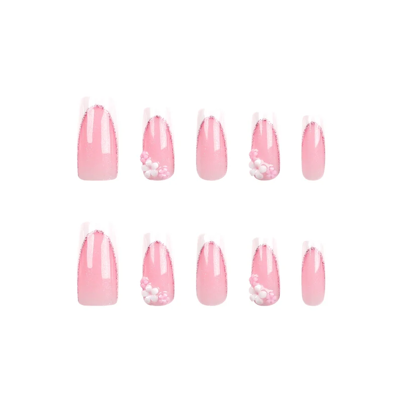 Artful Nail Extensions with Glitter and Flower Accents Stornfield