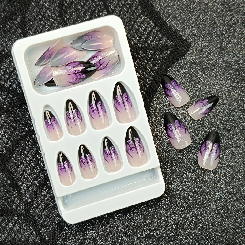 Artistic Stiletto Press-On Nails with Spider Web Design Stornfield