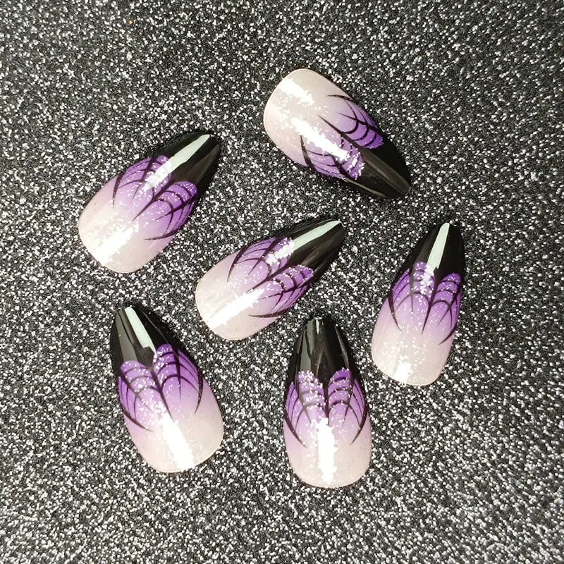 Artistic Stiletto Press-On Nails with Spider Web Design Stornfield