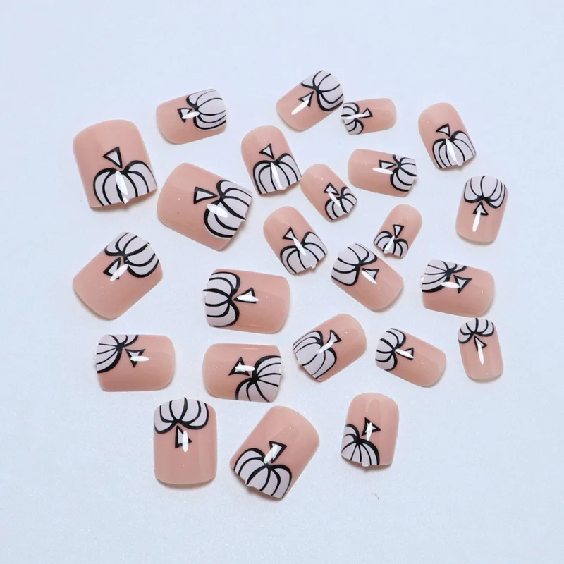 Artistic Pumpkin-Themed Press-On Nail Set Stornfield