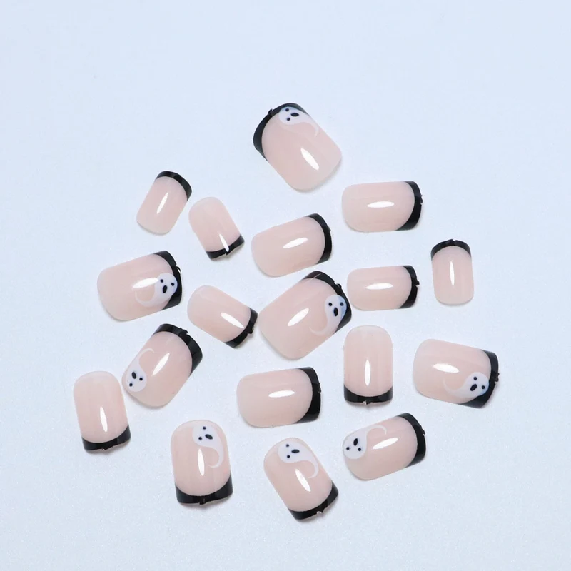 Artistic Ghost-Themed Press-On Nail Art Stornfield