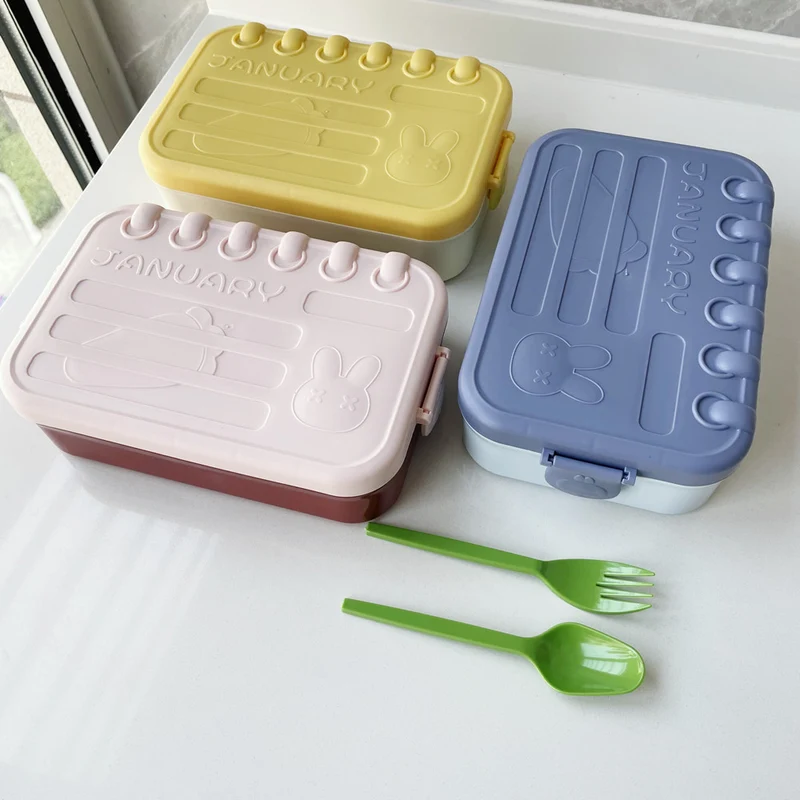 Multi-Compartment Cute Bunny-Themed Lunch Box with Utensils