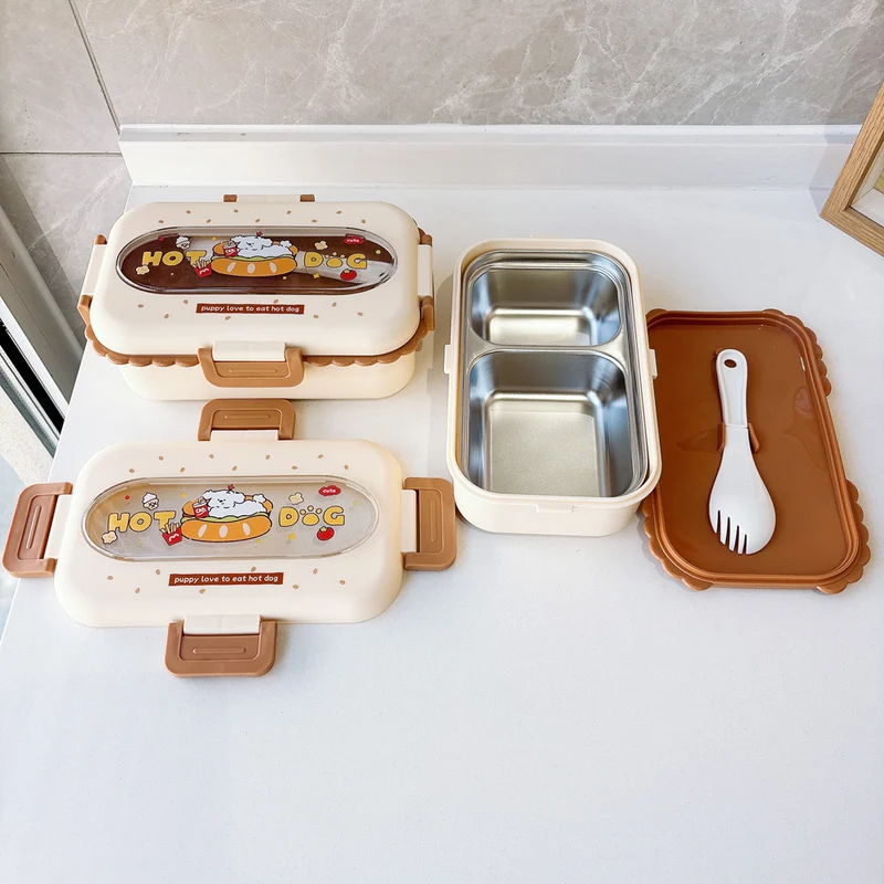 Cartoon-Themed Food Storage Bento Box With Utensils