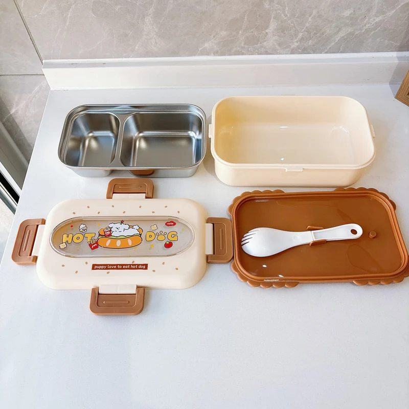 Cartoon-Themed Food Storage Bento Box With Utensils
