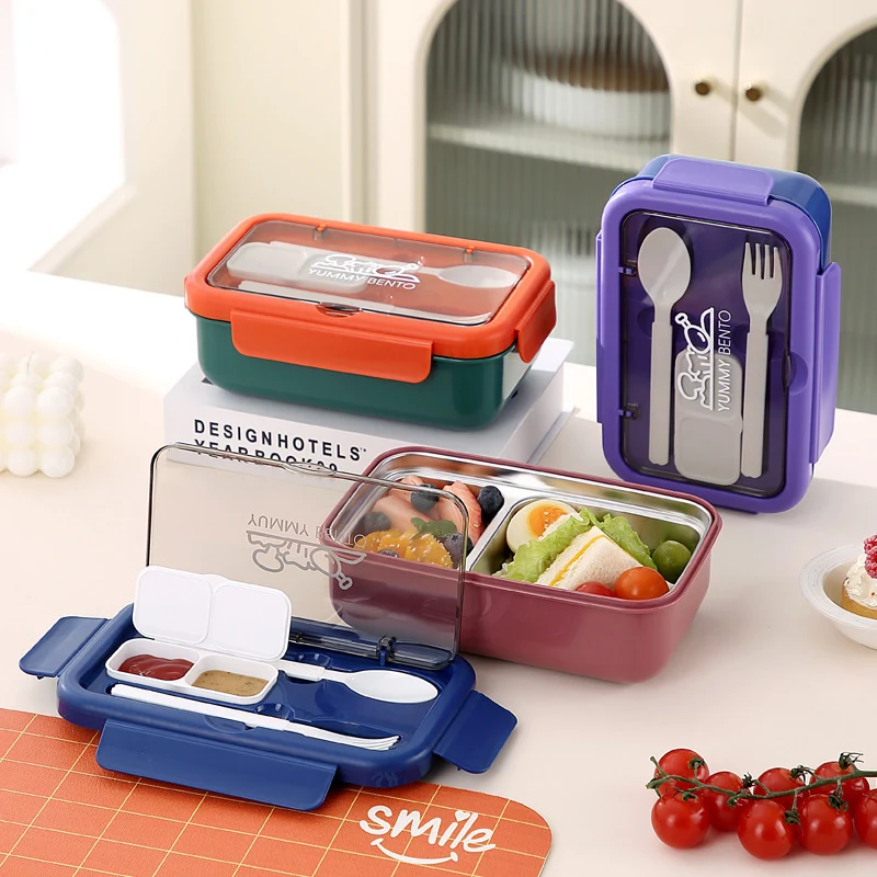Stylish Multi-Compartment Bento Lunch Box with Integrated Cutlery