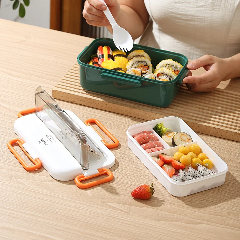 Multi-Compartment Lunch Box with Built-In Utensil Set