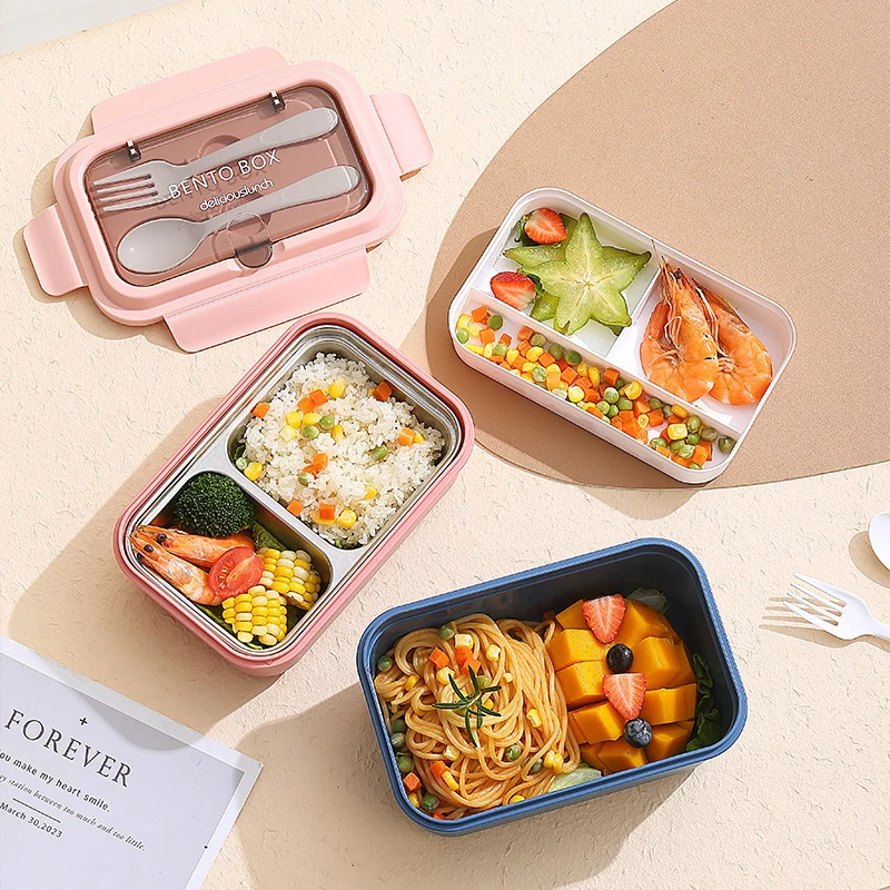 Multi-Compartment Bento Lunch Box with Integrated Utensils