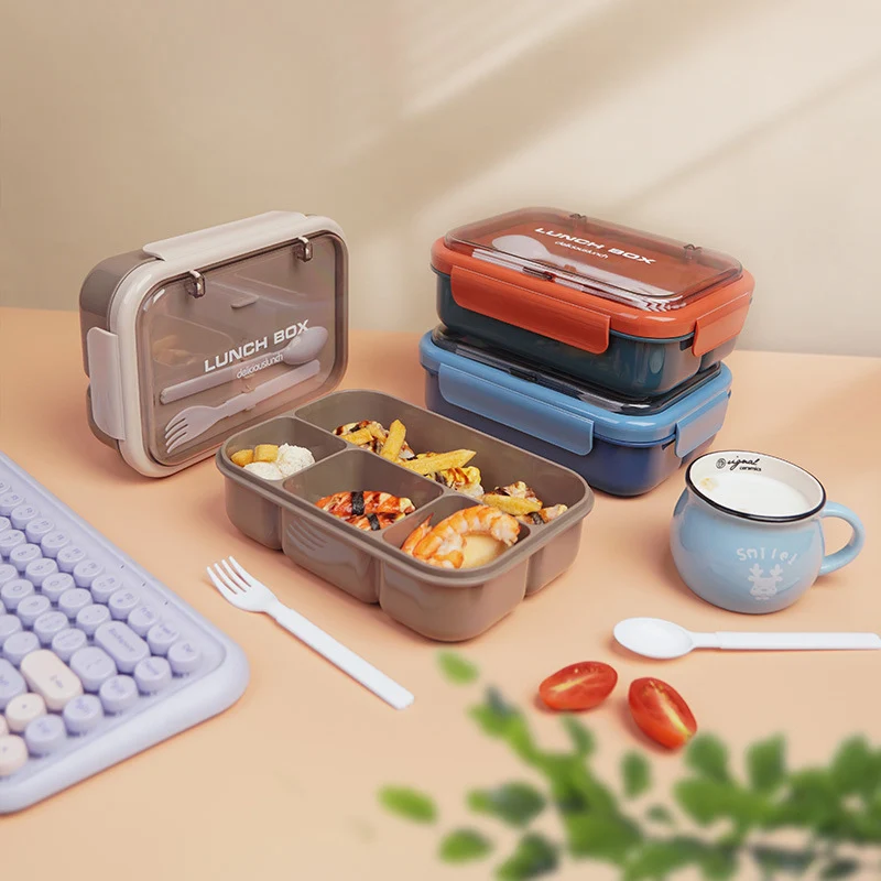 Multi-Compartment Bento Lunch Box with Built-in Utensils
